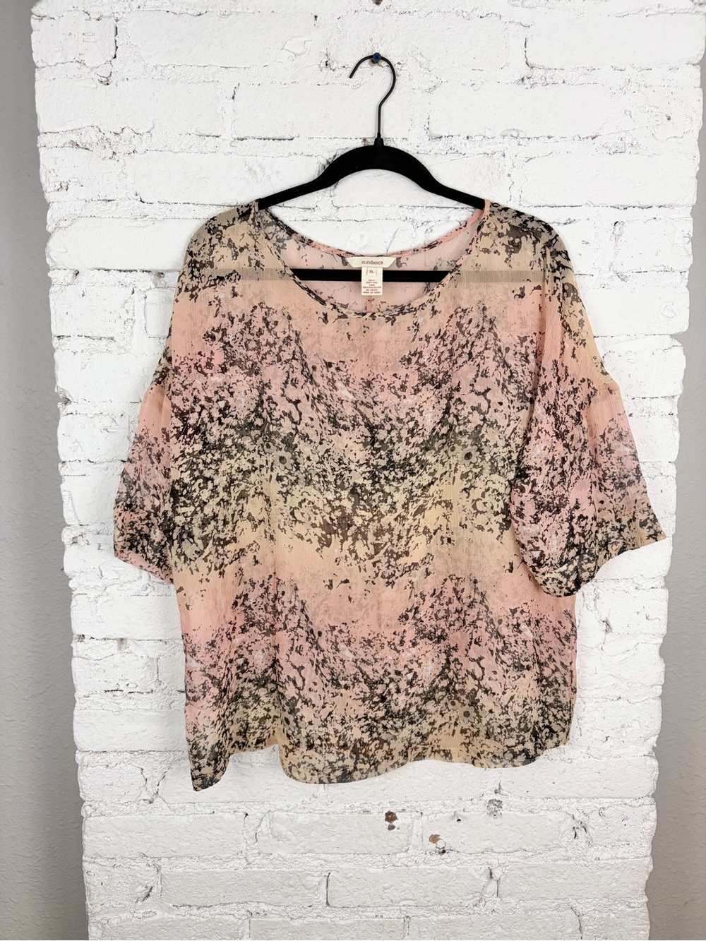 Sundance Silk Spotted Peach Black Half Sleeve Blouse XL